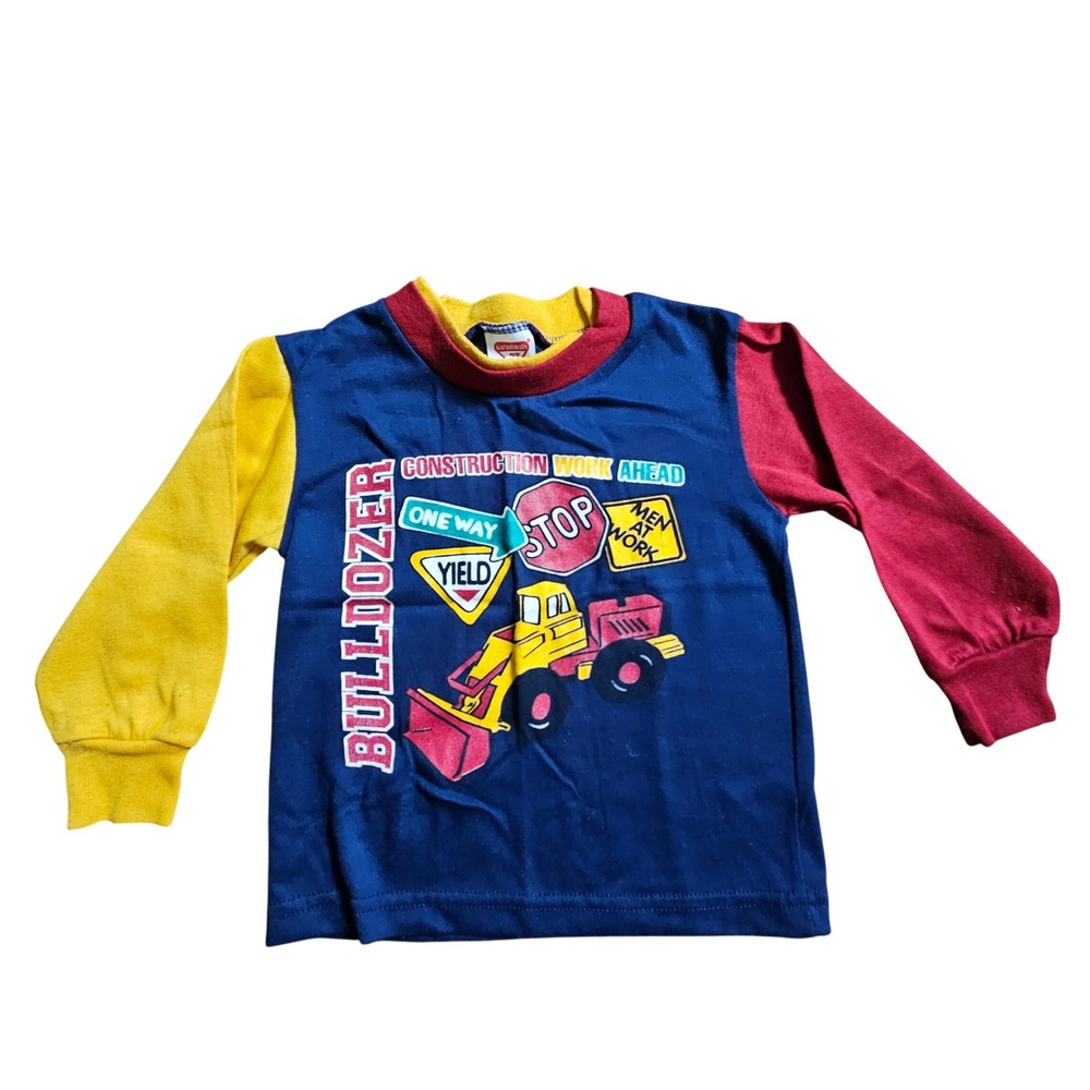 Vintage Garanimals Construction Bulldozer Color Block Shirt Boys 2T Kidcore